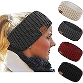 Loritta 4 Pack Womens Winter Headbands Fuzzy Fleece Lined Ear Warmer Cable Knit Thick Warm Crochet Headband Gifts
