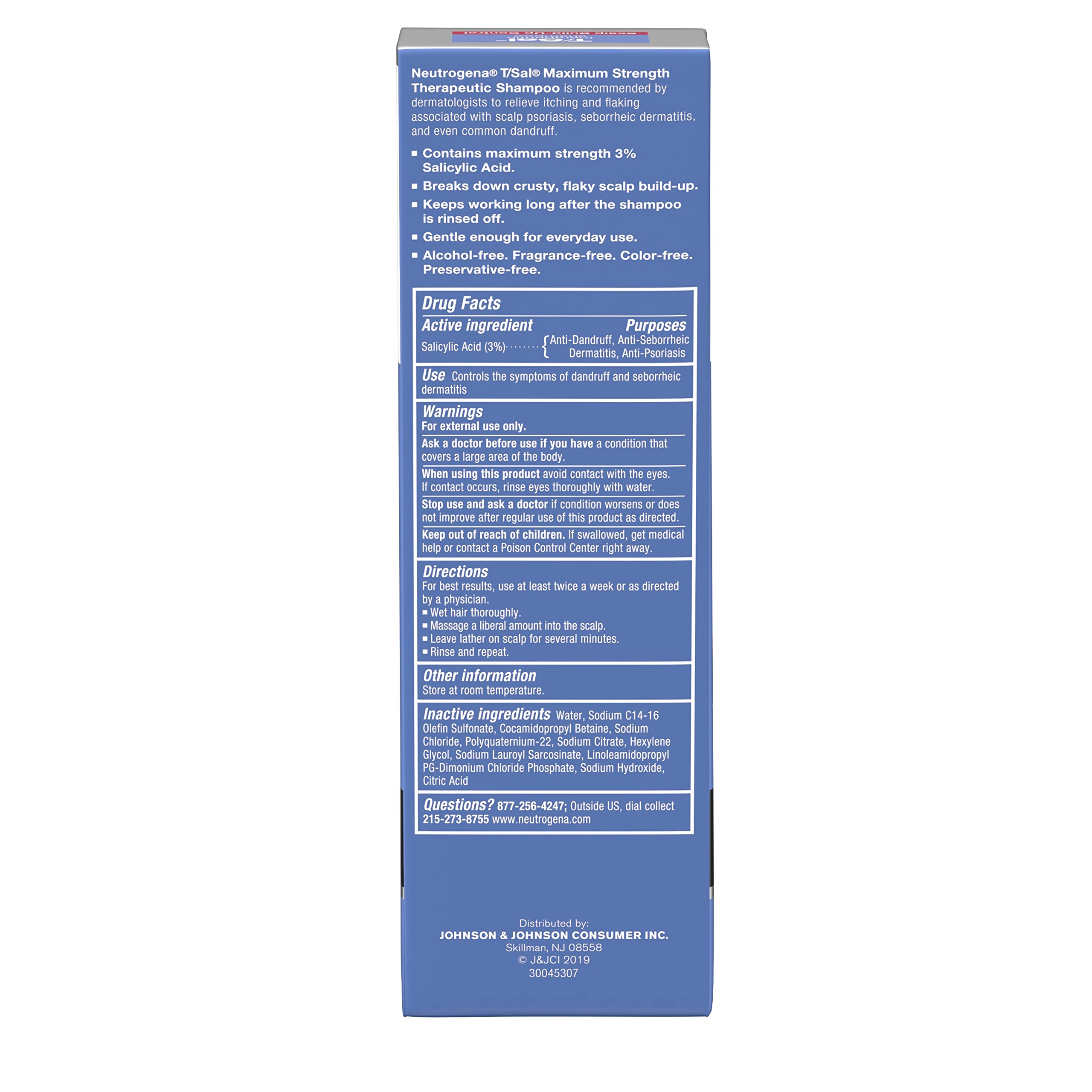 Neutrogena T/Sal Therapeutic Scalp Shampoo for Scalp Build-Up Control with 3% Salicylic Acid, Scalp Treatment for Dandruff, Scalp Psoriasis & Seborrheic Dermatitis Relief, 4.5 fl. oz (Pack of 6)