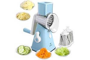 FAVIA Rotary Cheese Grater, Kitchen Speed Mandoline Vegetable Slicer Grinder with 3 Interchangeable Blades,Easy to Clean Shredder for Fruit, Vegetables, Nuts（Cornflower Blue)