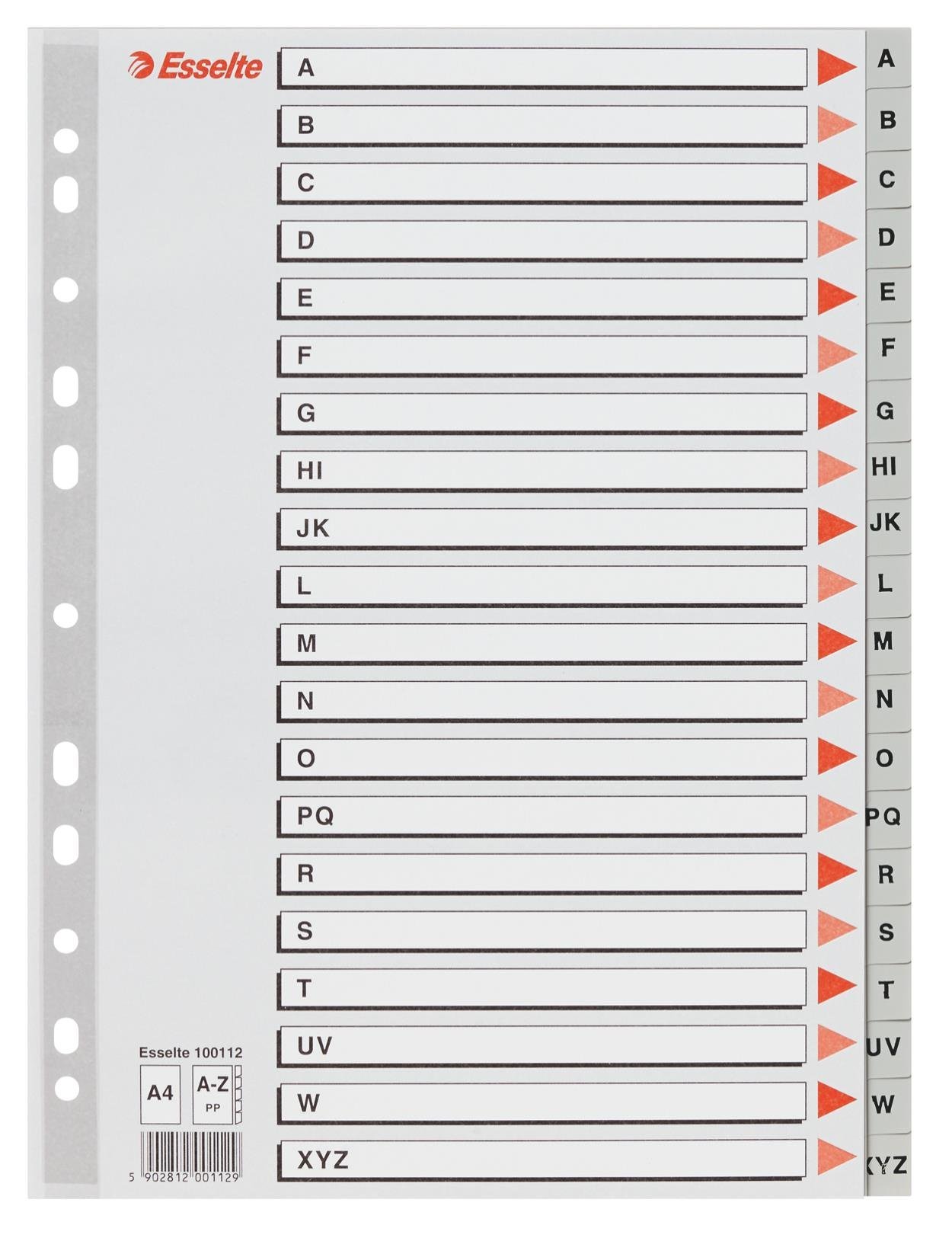 Esselte A4 A-Z Index, Heavy Duty Plastic, Grey