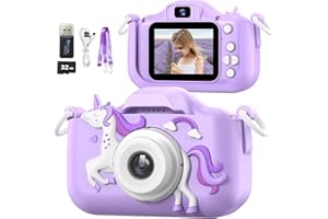 Mgaolo Children's Camera Toys for 3-12 Years Old Kids Boys Girls,HD Digital Video Camera with Protective Silicone Cover,Christmas Birthday Gifts with 32GB SD Card (Purple)