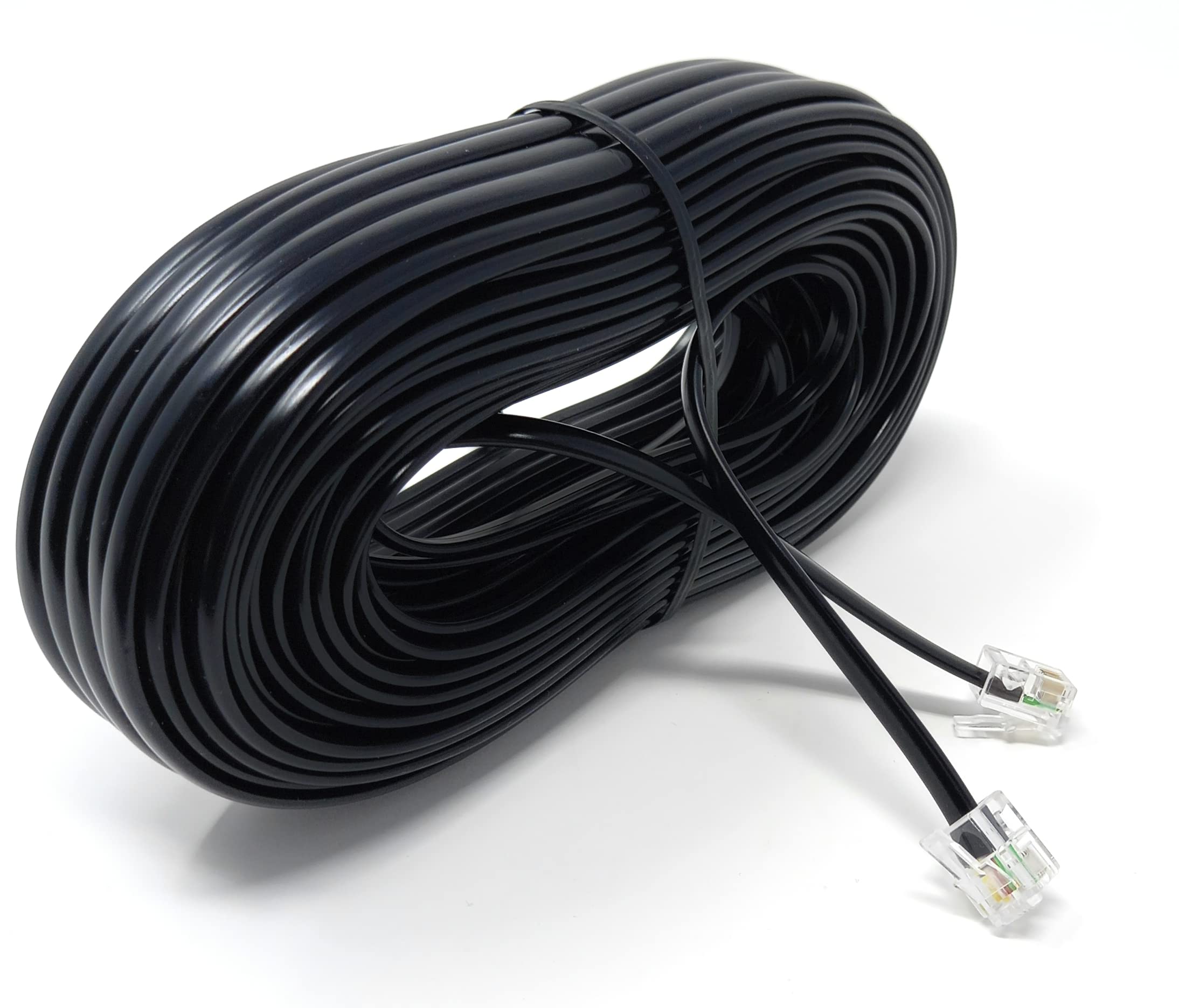 DRUT 20m, RJ11 to RJ11 Telephone Landline Cable ADSL (6P4C) Flat Lead High Speed BT Internet Broadband Male to Male Router, Modem, Phone Extension Wire (65ft, Black)