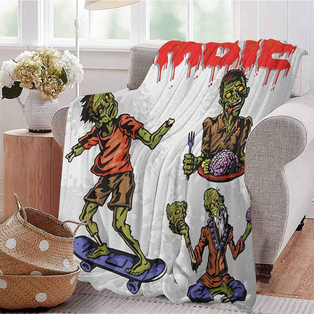 Luoiaax Zombie Children's Blanket Dead Man Eating Brain Cannibal Meditating Skate Boarding Graphic Pattern Lightweight Soft Warm and Comfortable W55 x L55 Inch Olive Green Red Dust