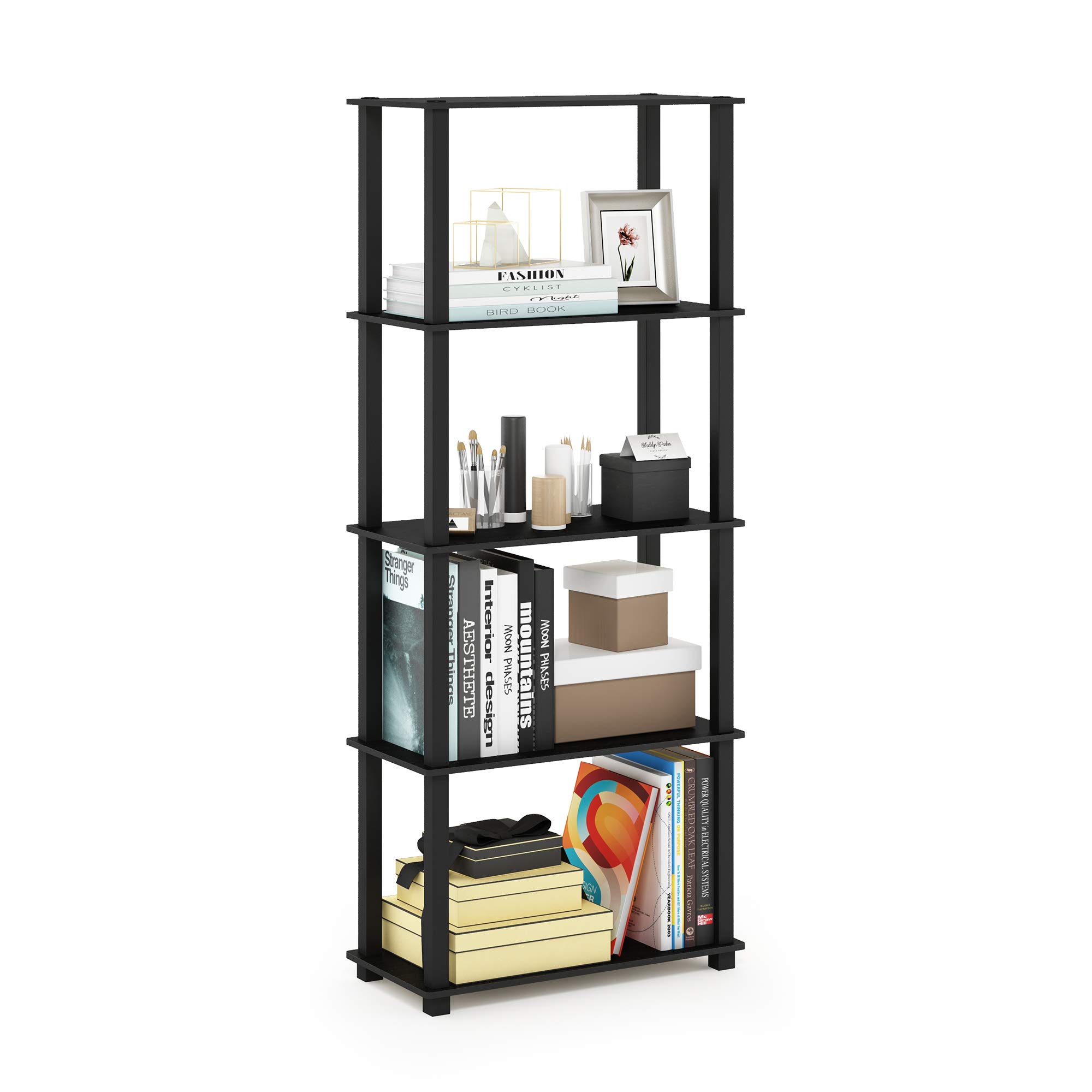 Furinno Turn-N-Tube 5-Tier Multipurpose Shelf / Display Rack / Storage Shelf / Bookshelf, Square Tubes, Americano/Black Image