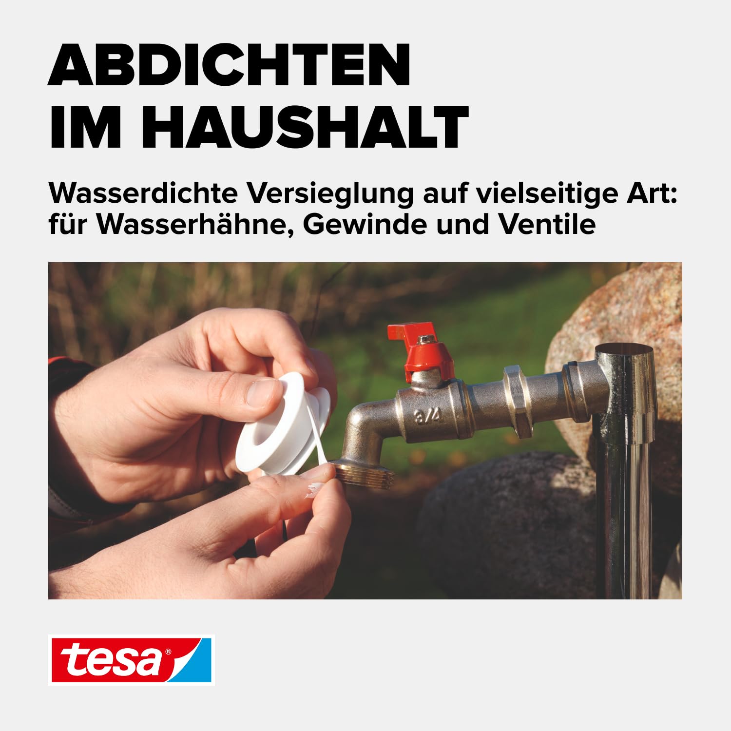 tesa Dichtungsband StopWater, wasserfestes Abdichten, Druckbeständigkeit bis zu 6 bar, einfache Anwendung, 12m x 12mm, weiss 6