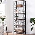 HOMISSUE Bookcase,6-Tier Tall Bookshelf Metal Bookcase and Bookshelves, Free Standing Storage Modern Bookshelf for Home Office Living Room and Bedroom, Rustic Brown