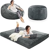 Bean Bag Chairs for Adults - Giant Bean Bag Chair Convertible Bean Bag Bed - Beanbag Chair with Micro Fiber Cover/Furniture Foam Filler - Floor Couch Sofa in Bedroom Dorm Room - Full Charcoal