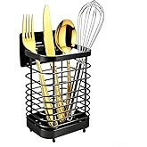 LAIPART Stainless Steel Utensil Holder & Drying Rack for Kitchen Sink, Wall Mountable and Tabletop Cutlery Drainer Caddy for Spoons, Forks, Chopsticks (black)