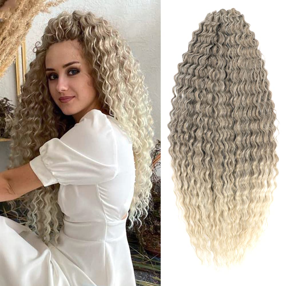 YEESHEDO 3 Packs 22" Ocean Wave Crochet Hair Water Wave Twist Crochet Hair Deep Wave Curly Braiding Hair Extension Kanekalon Synthetic Wavy Braid Hair for women (Linen to Blonde) — image 1