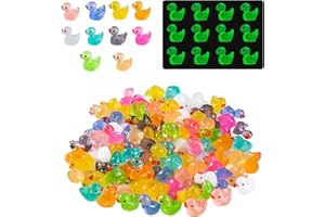 TEENZEE 80P Mini Ducks Luminous, Tiny Resin Animals Figurines Colorful Small Little Ducks in Bulk for Miniature Landscape Aquarium Potted Fairy Garden Home Dollhouse Decor Accessories Party Favors Gifts