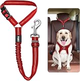 PIYAREY Dog Car Seat Belt Headrest Restraint 52-71cm Adjustable Red