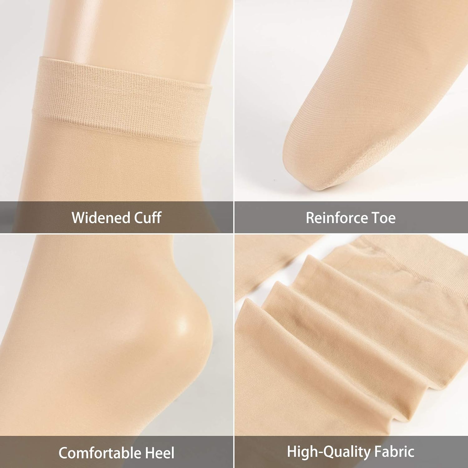 Chalier 6-12 Pairs Women Sheer Socks Soft Nylon Ankle High Tights Silky Hosiery Short Socks(Beige Black, one size) at  Women’s Clothing store