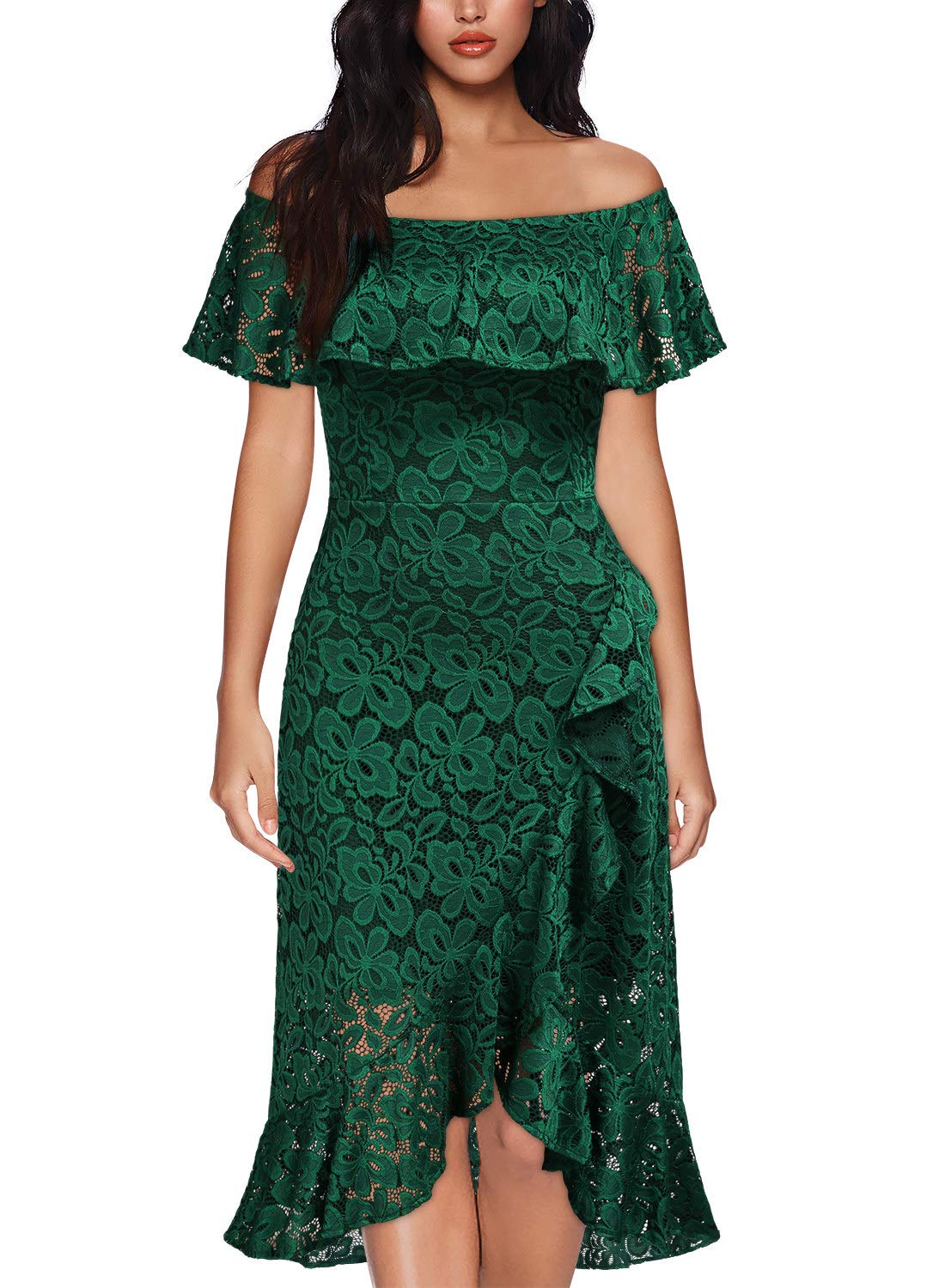 MISSMAY Women's Vintage Floral Lace Ruffle Split Evening Party Slim