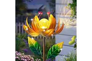 SUCUY Solar Lights Wind Spinners for Yard and Garden - Metal Lotus Flower Windmills LED Crackle Glass Globe Outdoor Garden Decor Yard Art Lawn Ornament