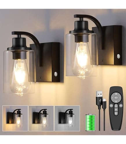2 Pack Battery Operated Wall Sconce With Remote - Dimmable 3000K-6000K, 360° Rotatable, Rechargeable Wireless Wall Lights For Bedroom, Living Room