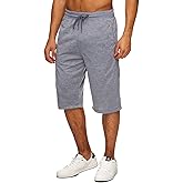 Hidyliu Mens Elastic Waist Drawstring Workout Gym Joggers 3/4 Shorts Summer Casual Sweat Short Pants with Pockets