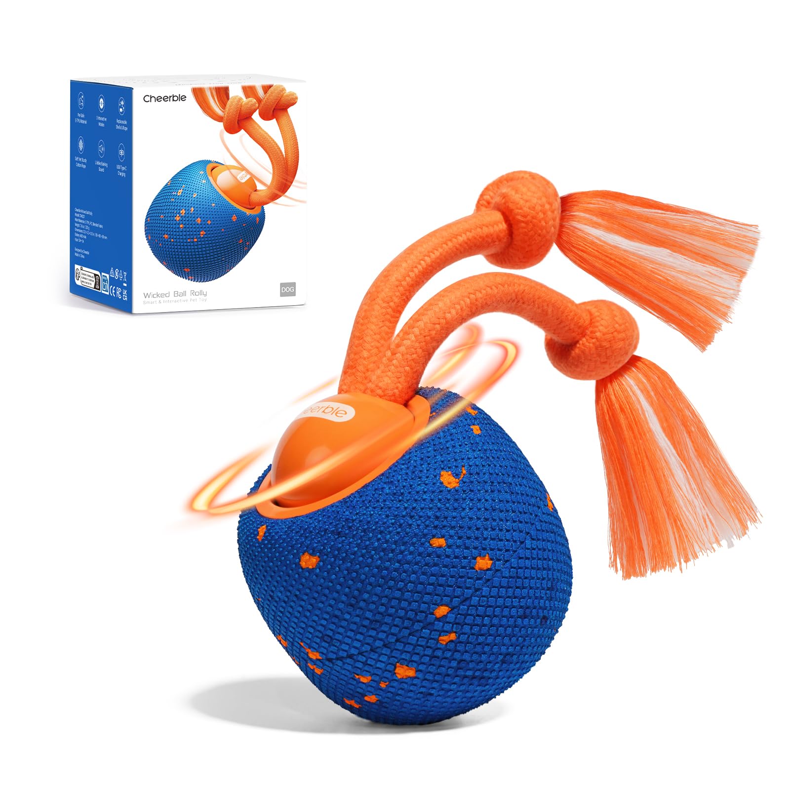 Photo 1 of Cheerble Smart Interactive Dog Toy, Wicked Ball Rolly, Automatic Moving, Bouncing, Rotating, E-TPU Material, Active Rolling Interactive Dog Ball for Medium and Large Dogs (Blue)