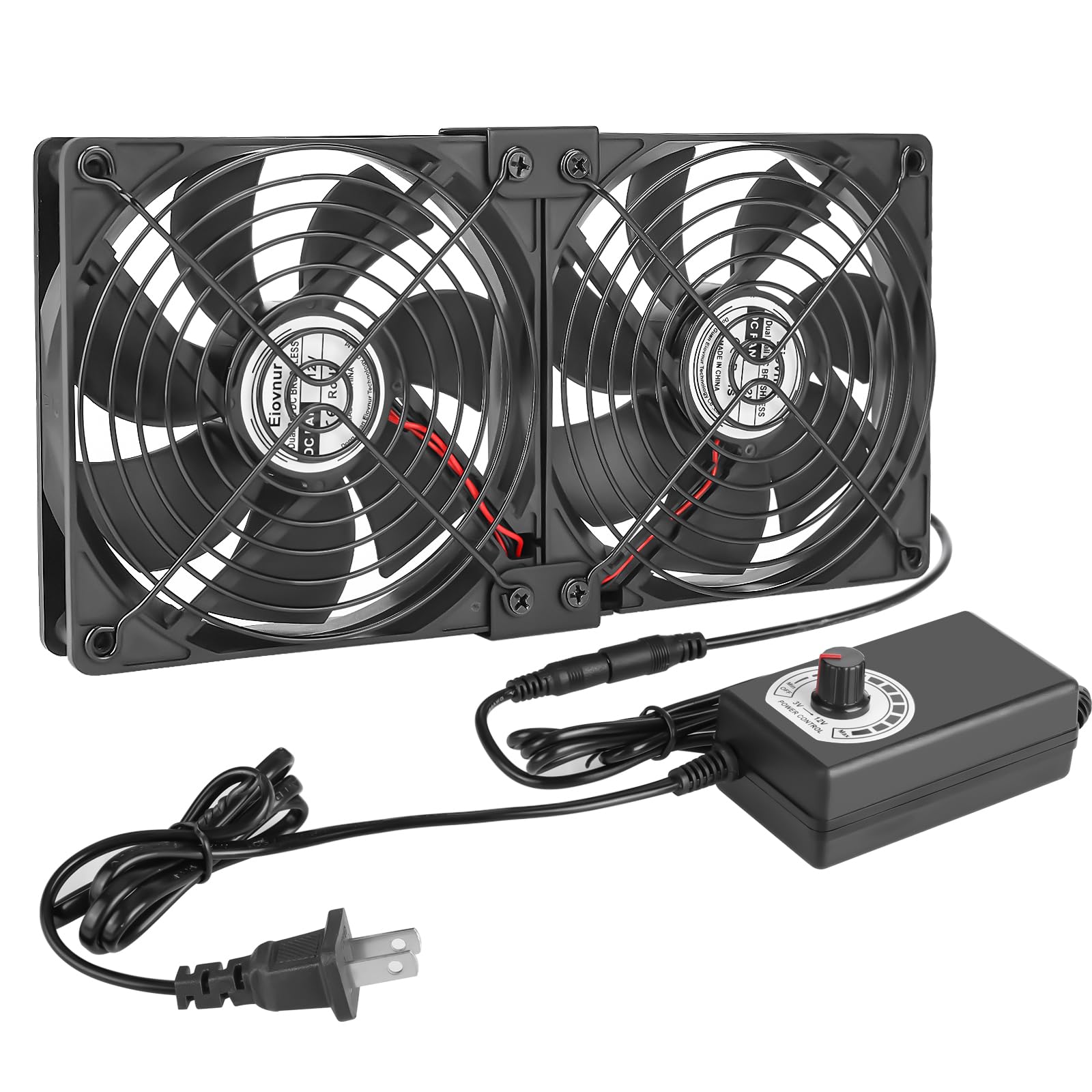 Photo 1 of Eiovnur Big Airflow 2 x 120mm 240mm AC 110V 120V 220V 240V Variable Speed Fan for Mining Machine Cabinet Chassis Server Workstation Cooling