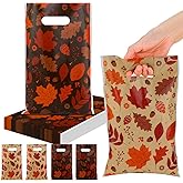 ReliThick 150 Pcs Thanksgiving Fall Maple Gift Bags 8 x 11.8 Inch Bulk Plastic Leaves Candy Goodie Treat Bags with Handles for Fall Autumn Harvest Thanksgiving Party Favor Supplies