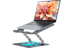 mearens Laptop Stand, 360° Rotating Foldable Adjustable Computer Stand for 8 to 17.3 inches Laptop & Tablet, Carbon Steel, 45LB Capacity, Anti-Slip, Ergonomic Design (Starry Gray)