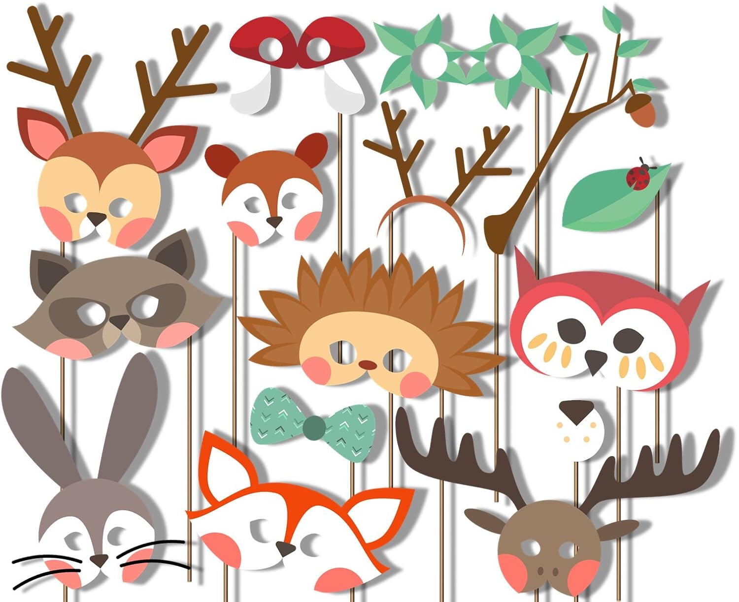 Woodland Animals Photo Booth Props Kit 20 Pack Party Camera Props