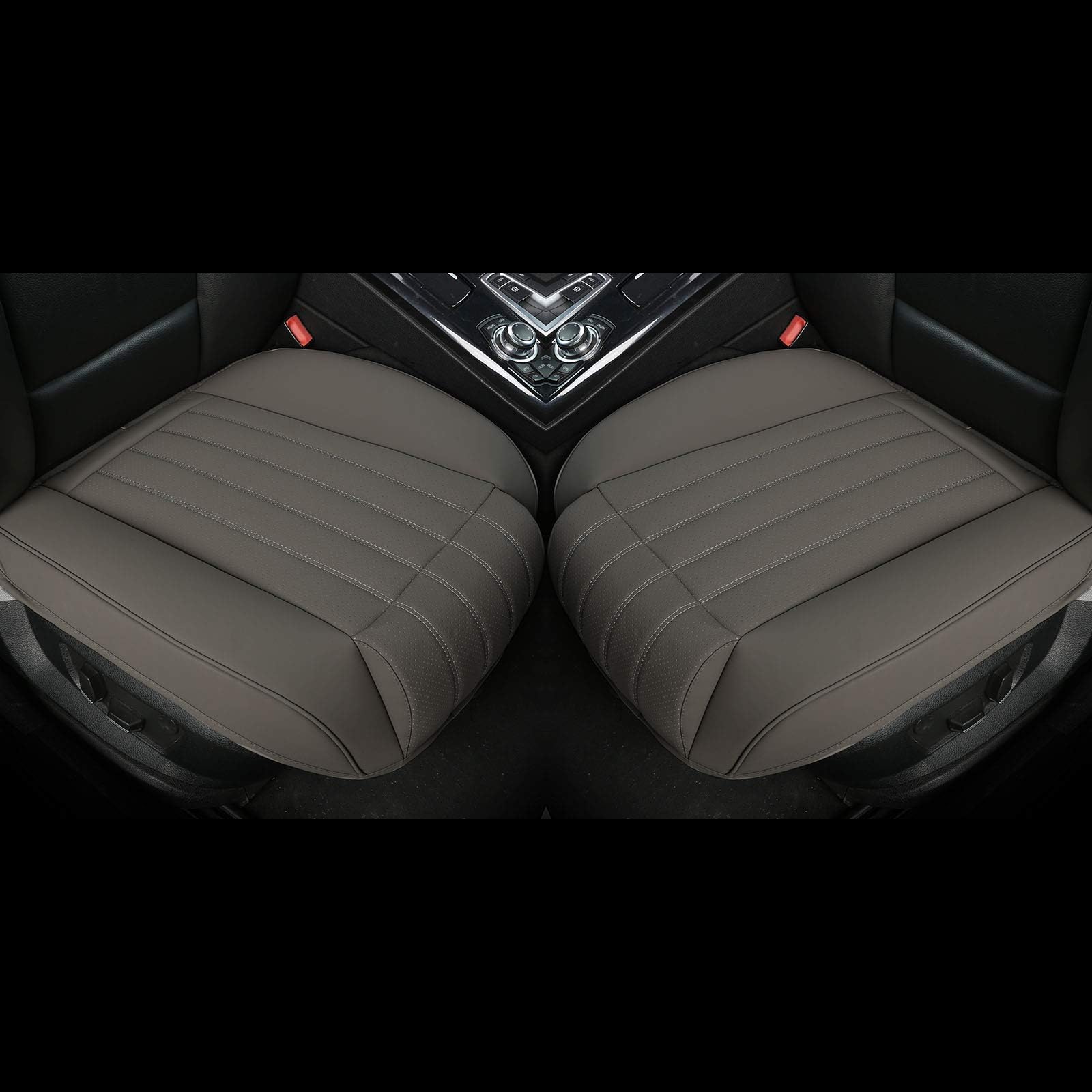 EDEALEDEALYN (2PCS) Leatherette Seat Covers Car Front Seat Protector Car Seat Covers with Side Flaps and Leg Rest (Deep20.86 inch × Width20.86 inch × Thick 0.4 inch) (with Leg Rest -Taupe)