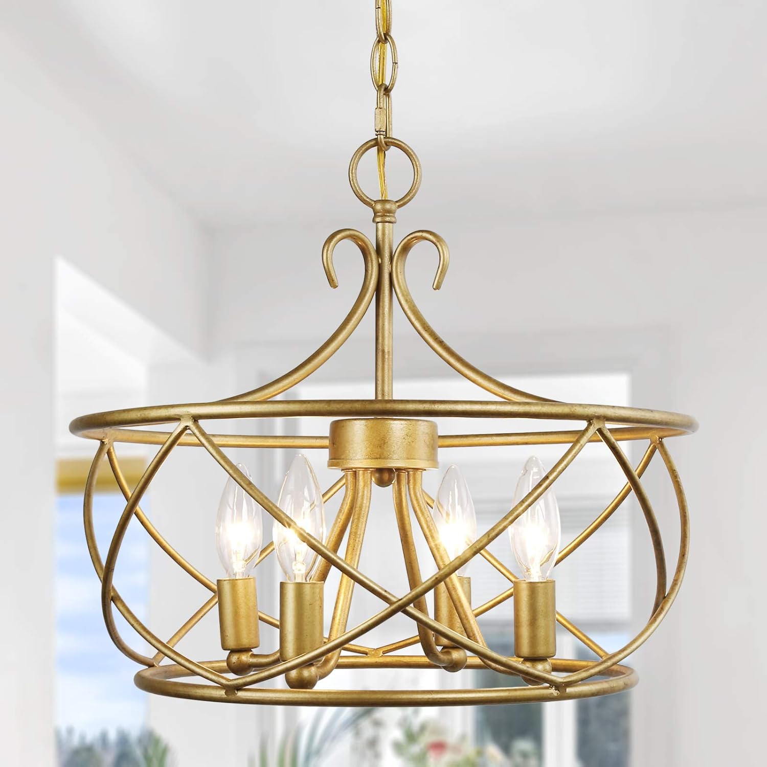 GEPOW Gold Chandelier, Modern Drum Chandeliers 4Light