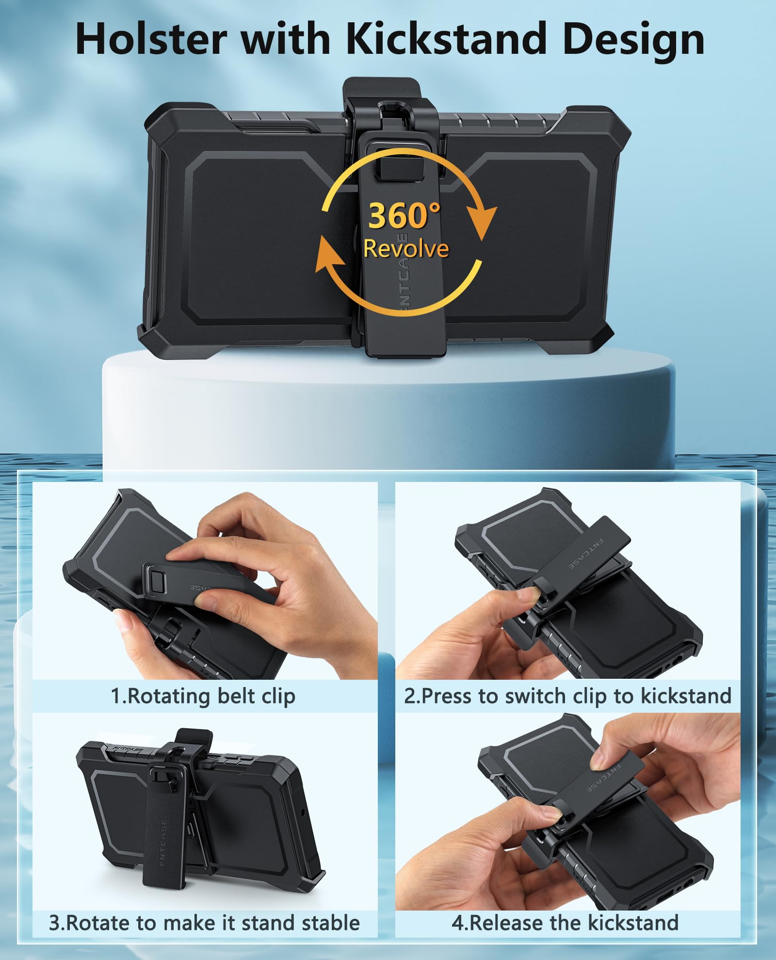 FNTCASE for Samsung Galaxy A15-5G Case: Rugged Protective Phone Cases with Kickstand & Holster | Military Grade Shockproof Protection Sturdy Heavy Duty Drop Proof Hard Covers 6.5 inch Black