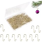 Ornament Hooks, 200Pcs Gold Christmas Ornament Hooks for Christmas Trees 1.2" Mini Christmas Tree Hooks with Storage Box Metal Ornament Hangers Xmas Hanging Hooks for Christmas Tree Decor Party Balls