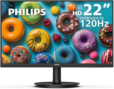 Philips 221V8LB3 22'' Class Thin Full HD Monitor (1920 x 1080), 120Hz with 1ms MPRT for Casual Gaming, Adaptive Sync, LowBlue Mode, VESA Mount, HDMI & VGA, 4-Year Advance Replacement Warranty
