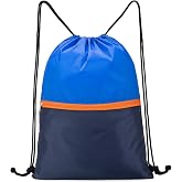 Veious Small Drawstring Backpack Bag, Gym Sackpack for Sports, Blue | Lightweight Swim Bag Cinch Bag with Zipper Pockets
