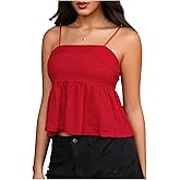 Milumia Women Textured Cami Top Spaghetti Strap Backless Ruffle Hem Peplum Tops