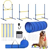 Dog Agility Course Backyard Set，Dog Agility Equipment, Dog Obstacle Course Backyard With 2-Set Agility Hurdle ，Jump Ring, 8 Weave Poles, Tunnel, Pause Box, Toy Balls And 2 Portable Carrying Bags