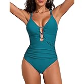 Firpearl Underwire One Piece Swimsuits for Women Sexy Cutout Monokini Ruched Tummy Control Bathing Suits Cross Back Swimwear