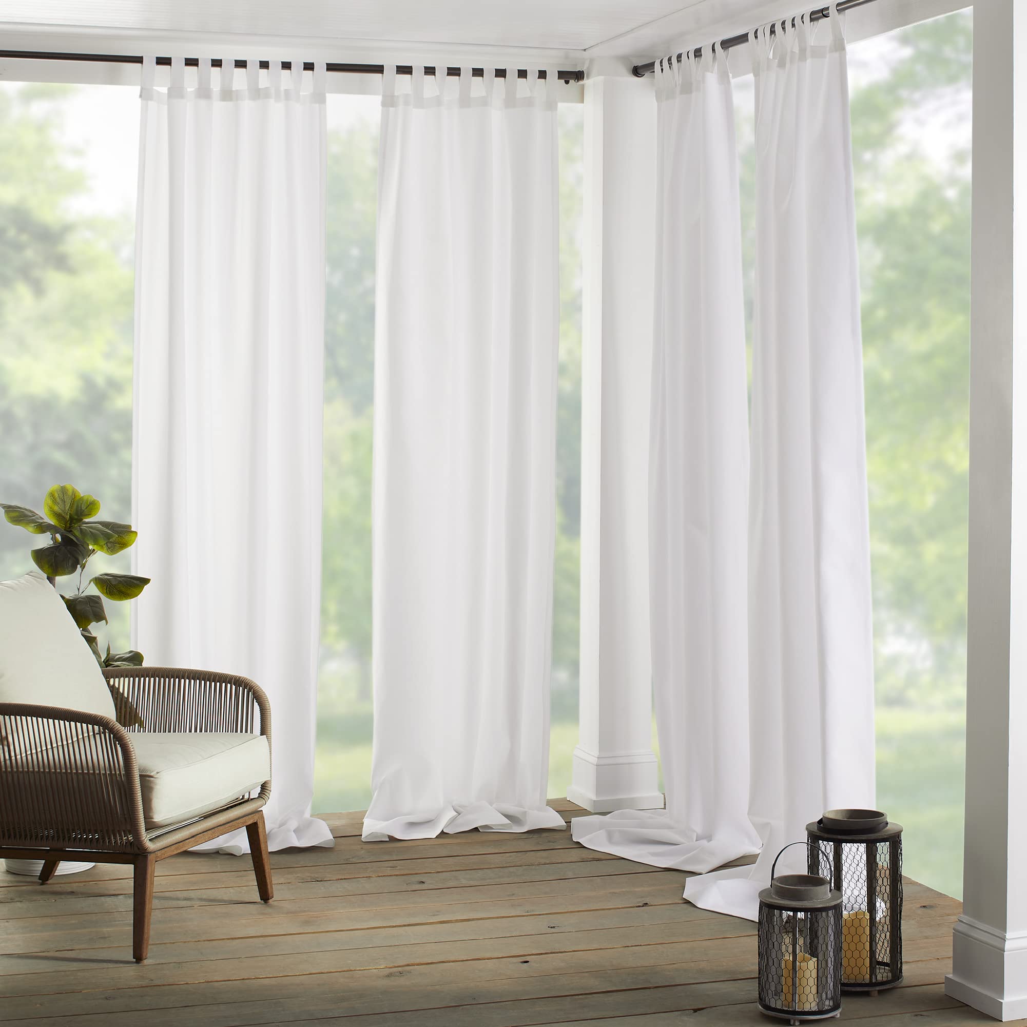 Elrene Home Fashions Matine Solid Tab-Top Indoor/Outdoor Curtain Panel, 52 inches X 84 inches, White