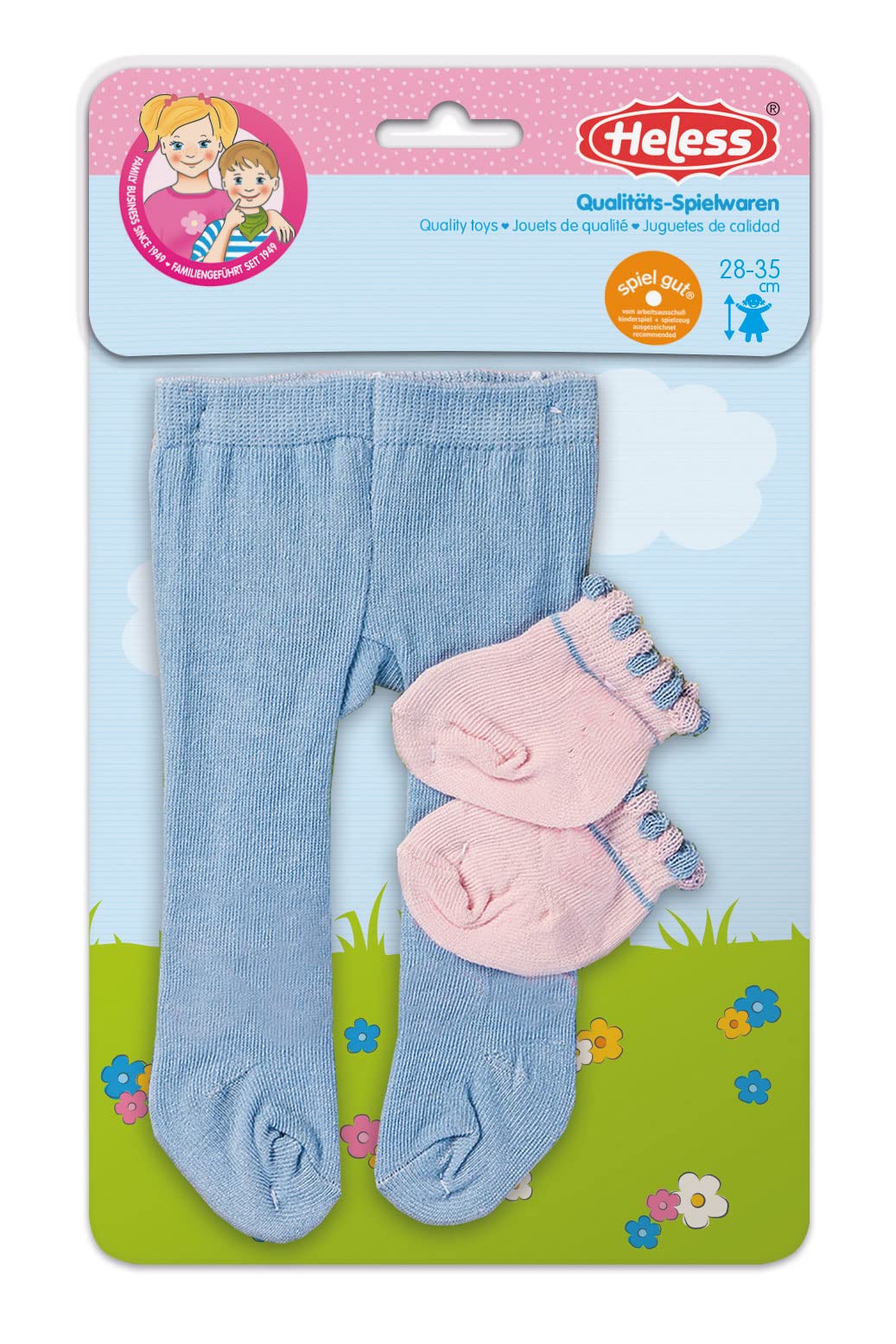 Heless 750 - Tights with Socks for Dolls in Assorted Pastel Colours, 1 of 3 Designs (Random Delivery), Size 28-35 cm