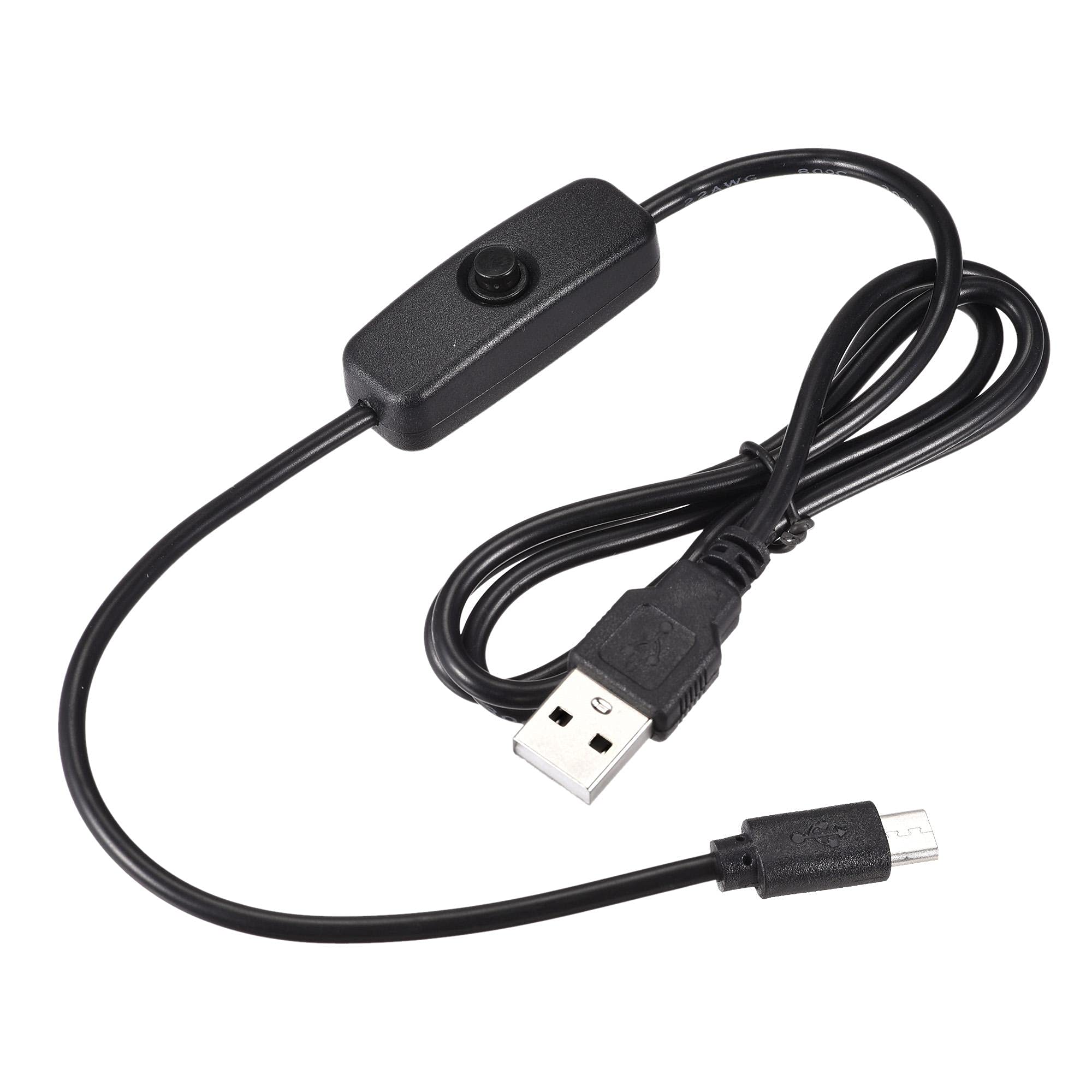 sourcing map USB Cable with ON/Off Switch, USB Male to Micro USB Male Extension Cord 1M Black, for LED Desk Lamp