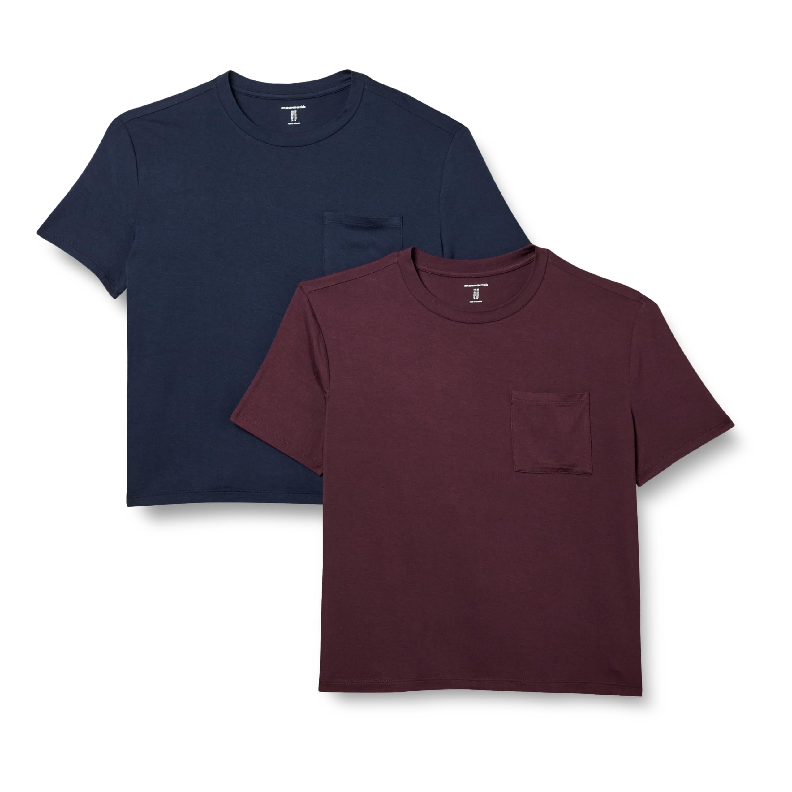 Photo 1 of Amazon Essentials Women's Jersey Relaxed-Fit Short-Sleeve Crewneck Pocket T-Shirt, Pack of 2, Burgundy/Navy, Small