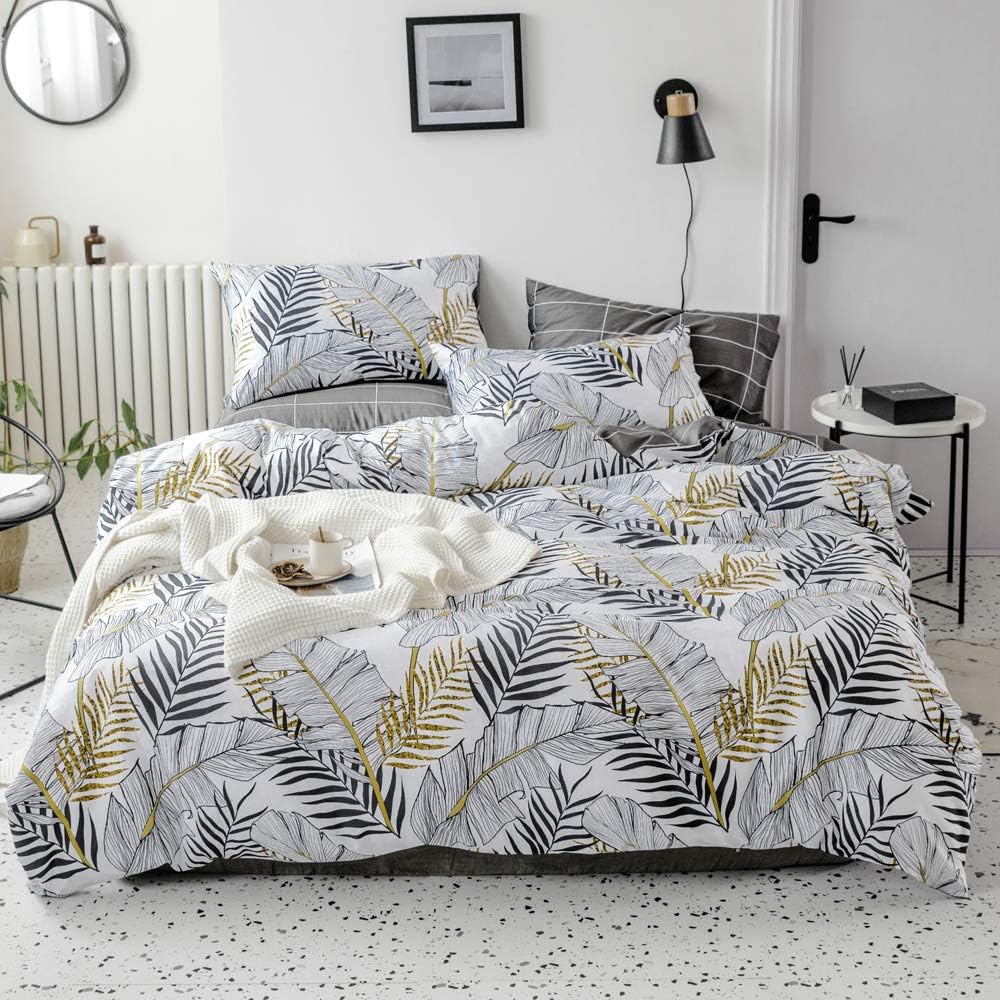 VCLIFE Cotton Yellow Floral Bedding Duvet Cover Sets Full/Queen 3 PCS Botanical Floral Branches Pattern Bedding Collections, Classic Garden Vintage Flowers Quilt Cover Pillowcases, Ultra Soft, Zipper