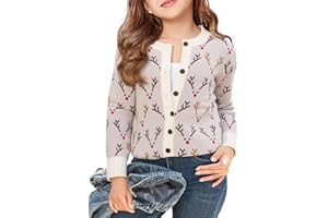 QBILY Girl's Funny Fall Winter Animal Floral Christmas Long Sleeve Button Knit Cardigan Sweater 5-14 Years Boys