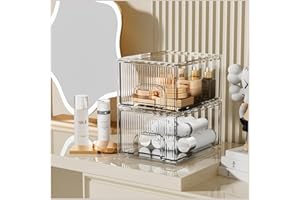 ZHIAI 2 Pack Clear Stackable Cosmetic Organizer, Acrylic Drawer, Plastic Organizer for Dresser, Vanity, Kitchen Cabinet, Pantry, Home Organization and Storage
