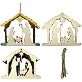 Weosmira 30PCS 4inch Nativity Cutouts Unfinished Wooded Craft Bethlehem Nativity Hanging Ornaments Gift Tags for Home Party Decoration Craft Project