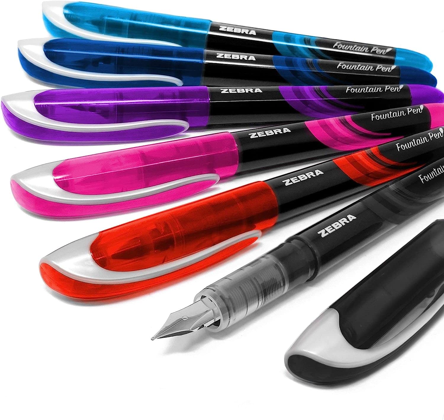 Zebra Fuente - Disposable Fountain Pen - One of Each Coloured Ink - Pack of 6