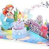 D24TIME Musical Birthday Card for Daughter - Mermaid Pop Up Bday Card with Music & Lights & Blowable Candle, 3D Happy Birthday Card for Kids Girl Grandaughter