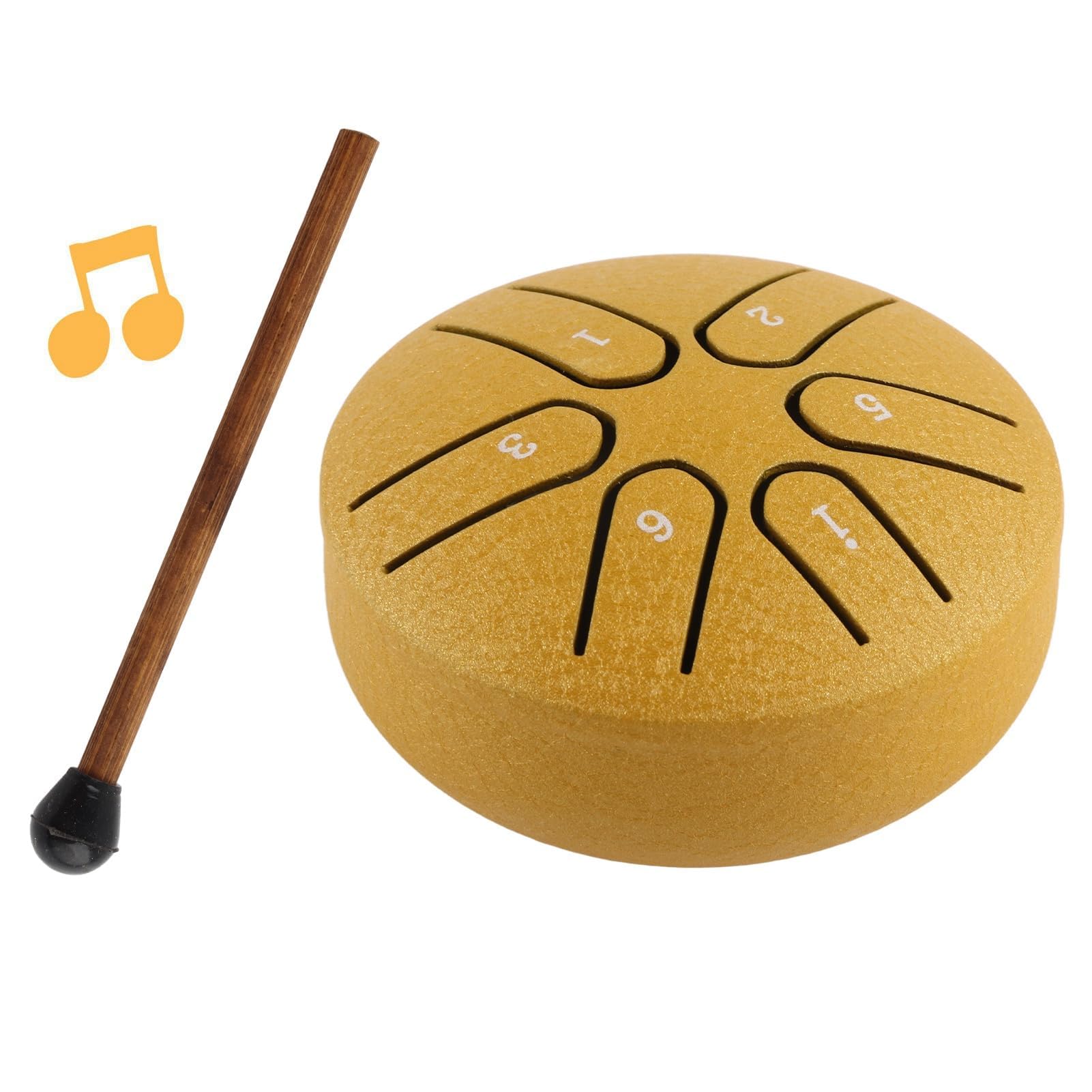 Steel Tongue Drum Mini 6 Note Handpan Drum with Drumstick Percussion Instrument for Beginners and Experienced Musicians Alike (Gold)