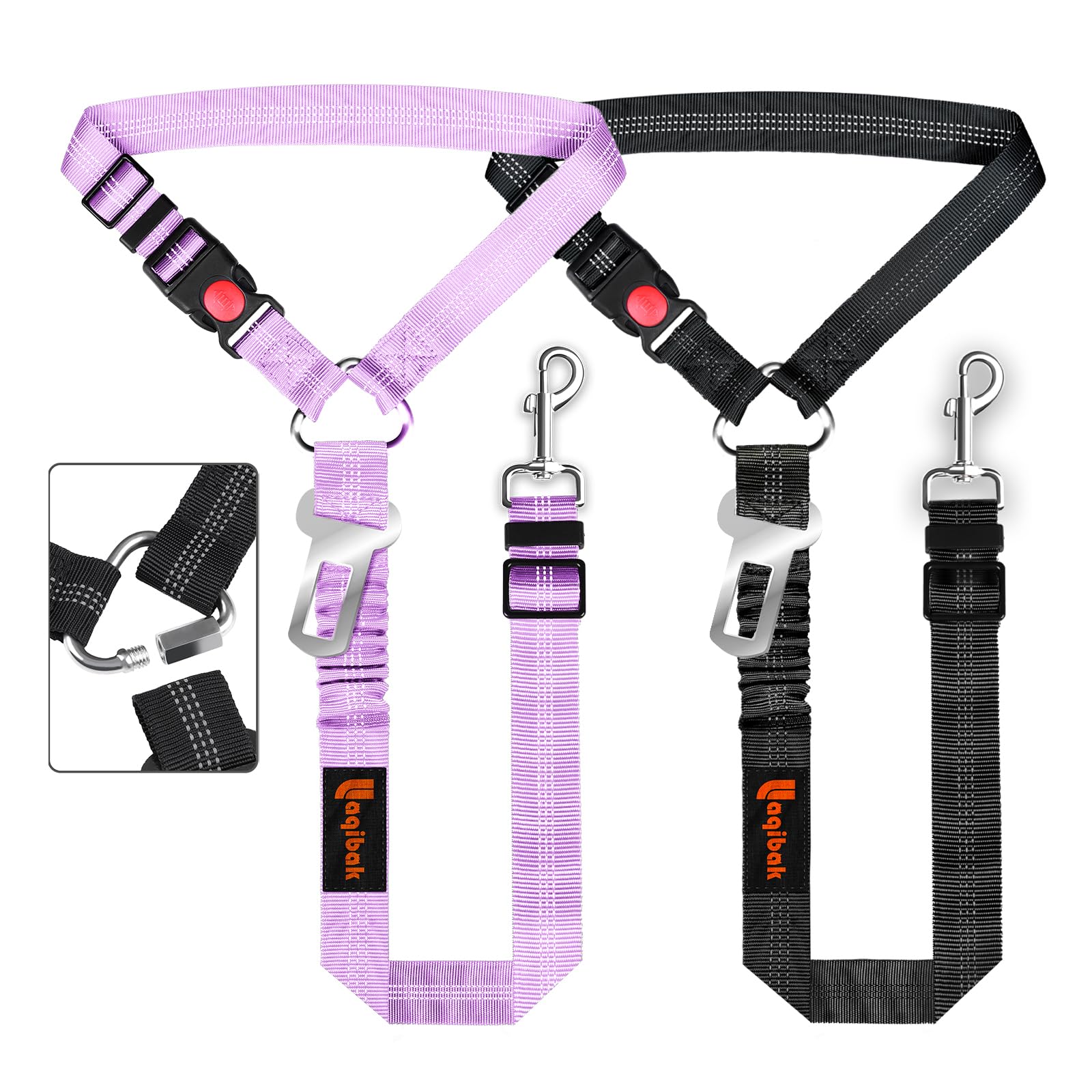 Photo 1 of ***JUUST ONE***Removable Dog Seat Belt Harness for Car, 3 in 1 Pet Dog Car Seatbelt Leash, Retractable Restraint Secures to Vehicle Headrest & Adjustable Reflective Bungee Dog Seatbelt Tether, Purple and Black