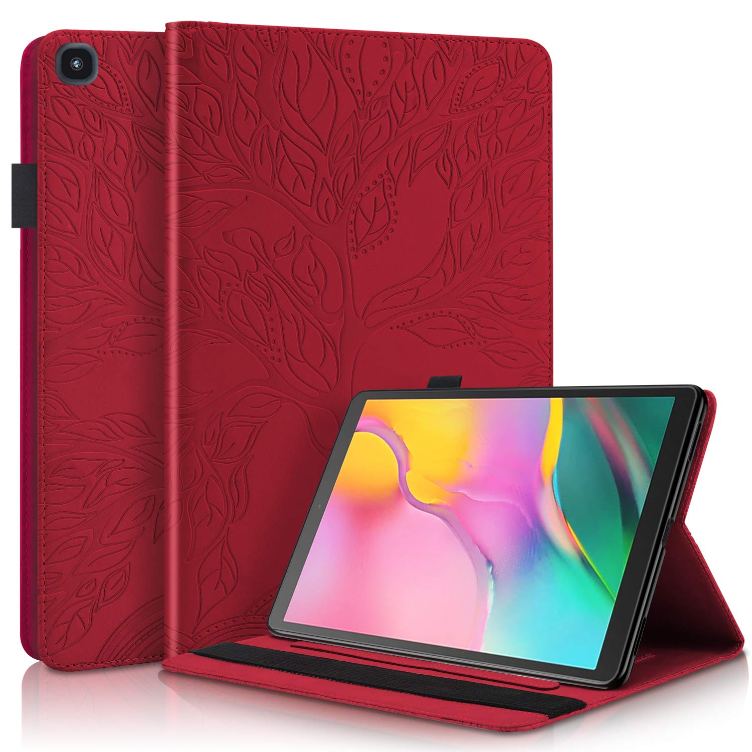 Succtop Galaxy Tab A 2019 10.1” Case PU Leather Cover Flip Stand Function Wallet Tablet Protective Case with Card Slot, Pen Holder for Samsung Galaxy Tab A 2019 10.1 Inch SM-T510/SM-T515 Red
