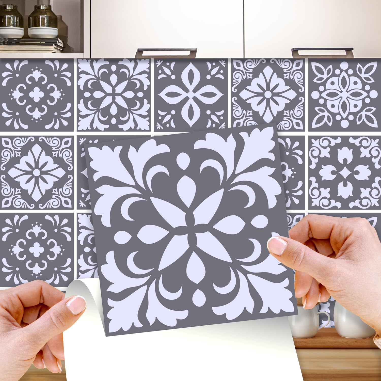 WALPLUS 96 pcs 15cm Dark Grey Cement Wall Tile Stickers Peel and Stick Backsplash Self-Adhesive Decals Home Decor DIY Living Room Splashbacks Spring Easter Decoration Tile Paint Stick on Tiles Ideas