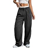 Cheroma Womens White-Trim Pinstripe Wide-Leg Pants with Pockets - Relaxed Fit
