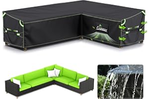 UIRWAY L-Shape Outdoor Sectional Sofa Cover Waterproof with Air Vent, 110" L/85" L x 33.5" D x 31" H (Left Side Long), Heavy Duty Patio Furniture Covers, Outdoor Couch Cover with Reflective Strips